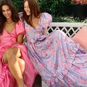 NWT LoveShackFancy Ida Floral Puff-Sleeve Gown